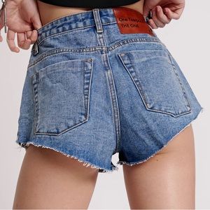 One Teaspoon Blue Jean Shorts High-Waisted Frayed